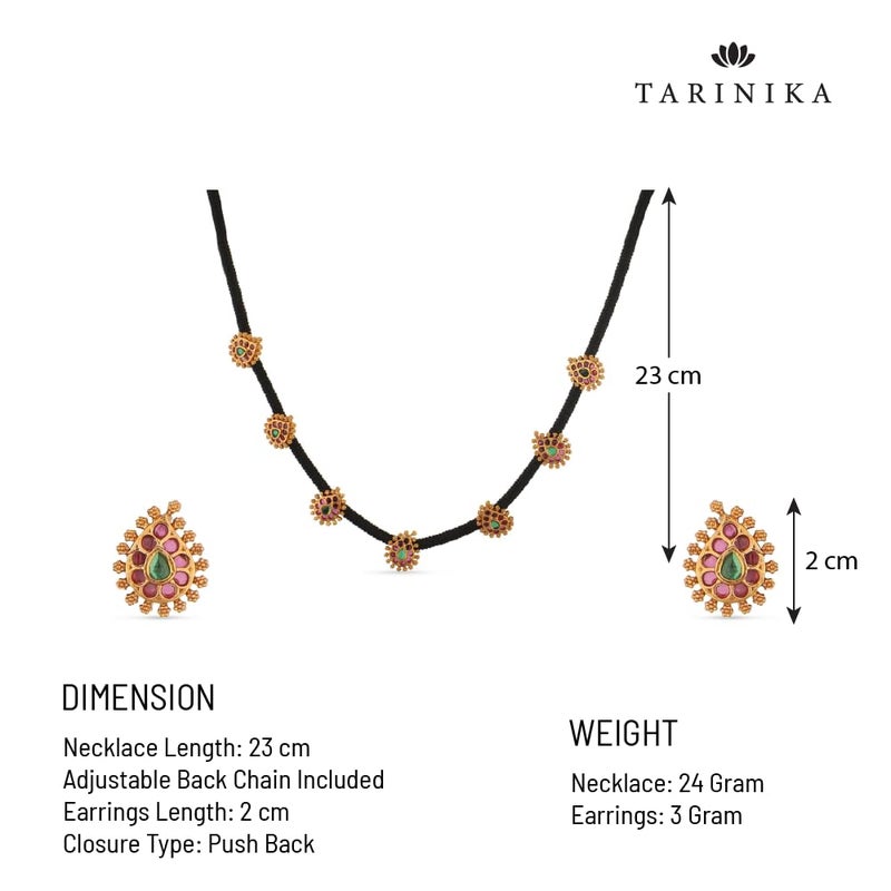 TARINIKA Green and White Cubic Zirconia(CZ) Indian Necklace Set with Earrings, Gold Plated Brass Fashion Indian Jewelry Gift for Women Bollywood Costume Jewellery (Mukul Antqiue) - Image 5